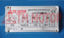 Электродвигатель 132кВт 1000об/мин АИР315M6 (B3/Лапы)
